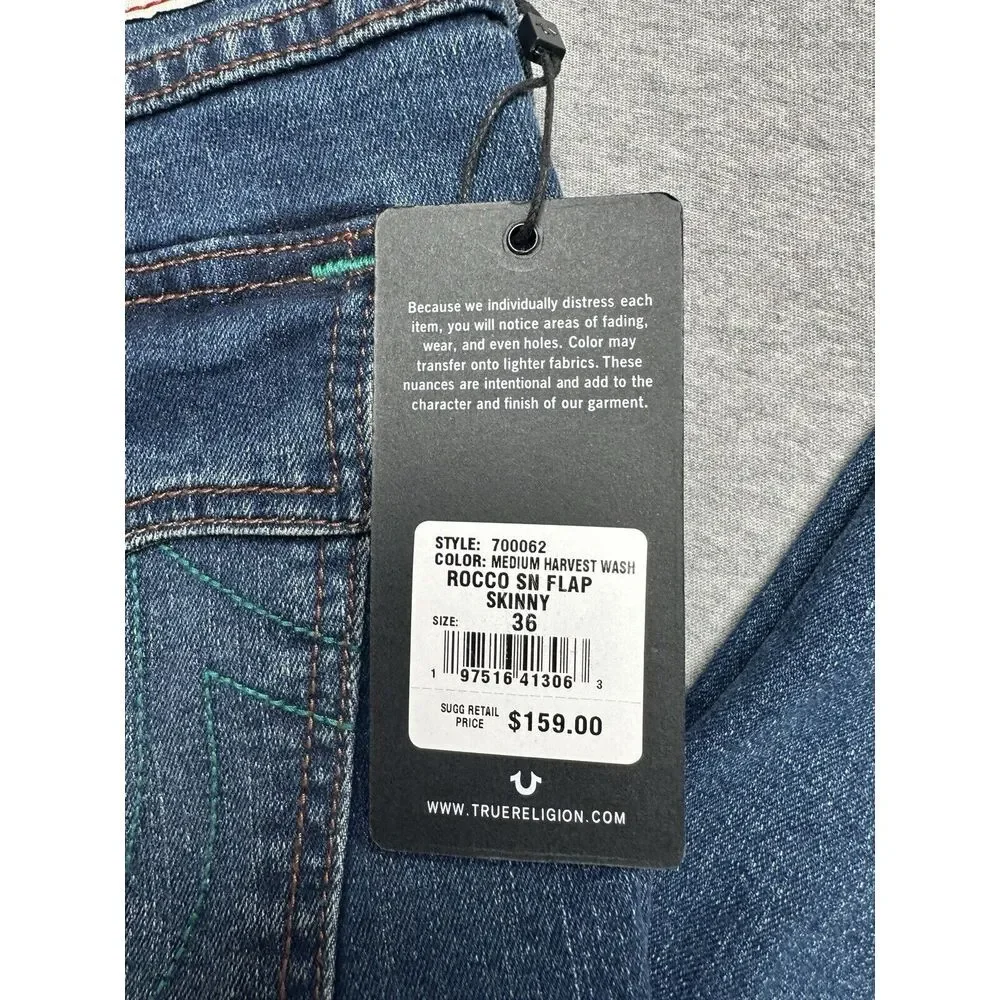 True‎ Religion Jeans Men's Rocco SN Flap Relaxed Skinny Size 36x32 NWT Green